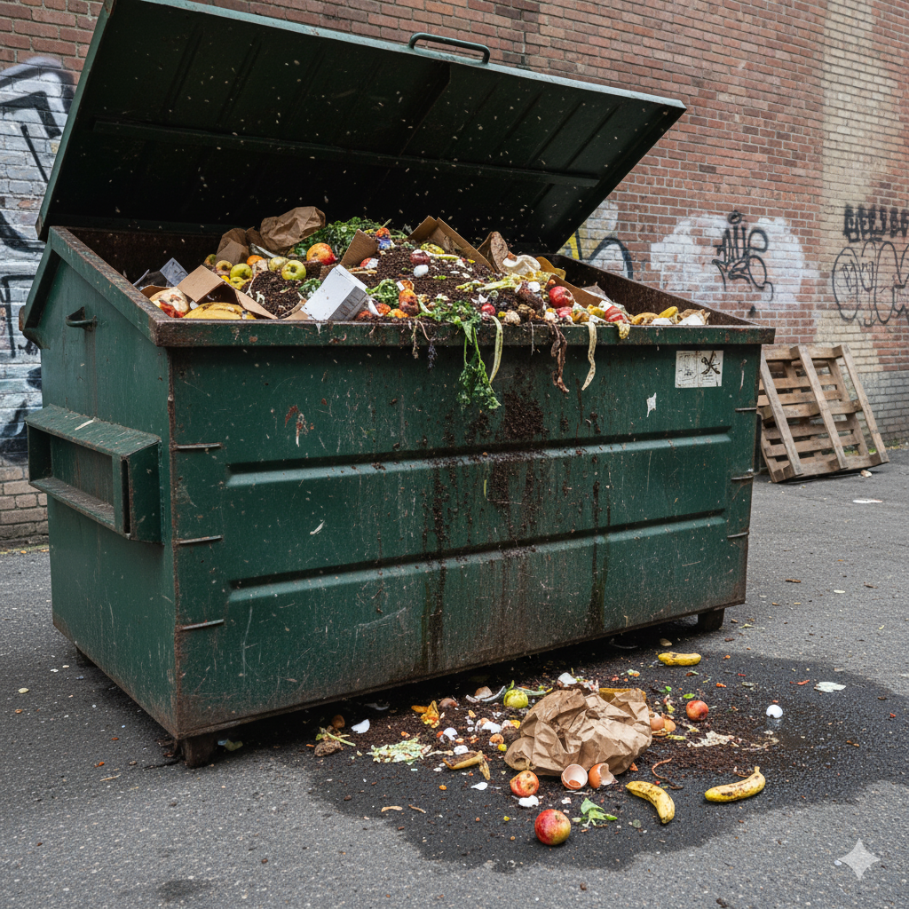 Benne à ordure remplie de déchets alimentaires.